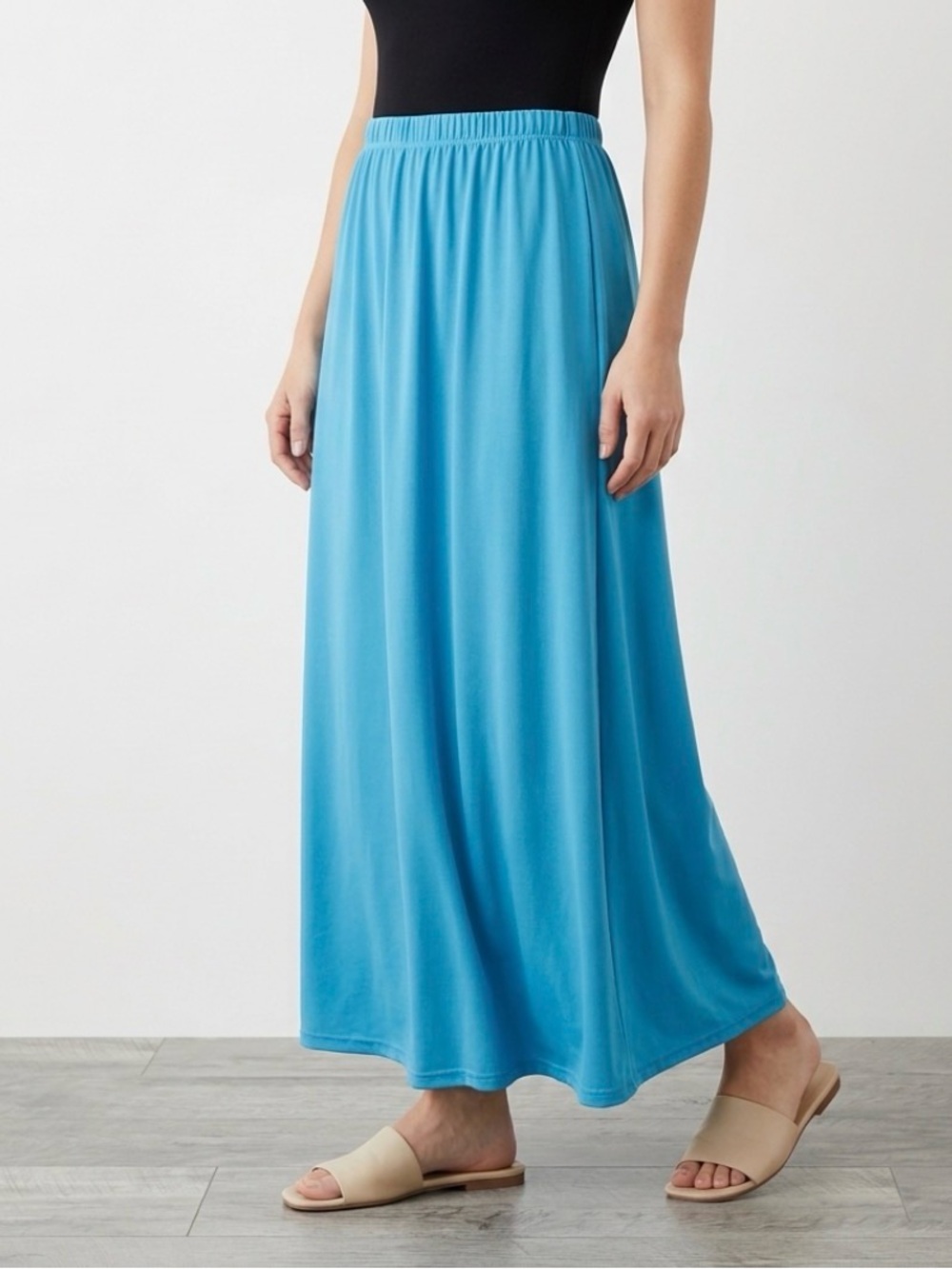 East Essence Turquoise Jersey Knit Maxi Skirt | Modest A-Line Long Skirt Size M